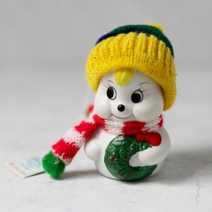 Snow Bells bear bisque porcelain bell ornament made in Taiwan vintage new in box